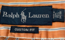 Load image into Gallery viewer, Ralph Lauren Mens Orange White Striped Cotton Custom Fit Dress Shirt Size 15 1/2