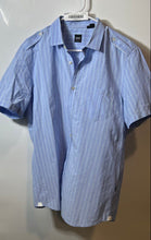 Load image into Gallery viewer, Hugo Boss Mens Light Blue Striped Short Sleeve Regular Fit Button-Up Shirt Sz L