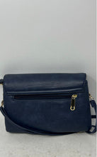 Load image into Gallery viewer, Michael Kors Womens Blue Gold-Tone Leather Adjustable Strap Flap Crossbody Bag