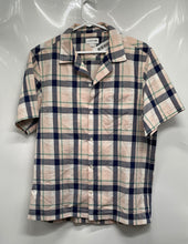Load image into Gallery viewer, Lacoste Mens Beige & Blue Plaid Spread Collar Short Sleeve Button-Up Shirt Sz L