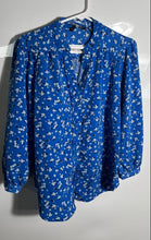 Load image into Gallery viewer, Karl Lagerfeld Womens Blue Floral Print Long Sleeve Blouse Top Size Small