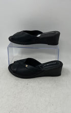 Load image into Gallery viewer, Piccadilly Womens Black Leather Open Toe Wedge Heel Slip-On Slide Sandals Size 5