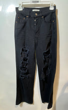Load image into Gallery viewer, Pacsun Womens Black Denim Distressed Pockets Straight Leg Jeans Size 24