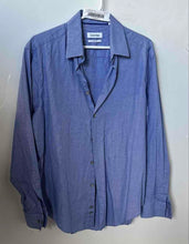 Load image into Gallery viewer, Calvin Klein Mens Blue Printed Slim Fit Long Sleeve Collared Dress Shirt Size 16