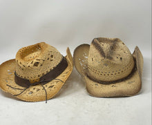Load image into Gallery viewer, Set Of 2 Pieces Mens Beige Paper Ombre Lightweight Western Cowboy Hat