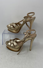 Load image into Gallery viewer, Steve Madden Womens Gold Leather High Stiletto Platform Heels Size 6 M
