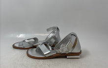 Load image into Gallery viewer, Franco Sarto Womens Silver Leather Block Heel Ankle Strap Sandals Size 6.5