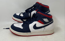 Load image into Gallery viewer, Nike Kids Air Jordan 1 Mid BQ6931-104 White Navy Blue Red Sneaker Shoes Size 7Y