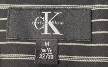 Load image into Gallery viewer, Calvin Klein Mens Black White Striped Cotton Dress Shirt Size M 15.5 32/33