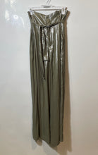 Load image into Gallery viewer, Zara Womens Green Metallic Belted Stretch Wide-Leg Pants Size Small