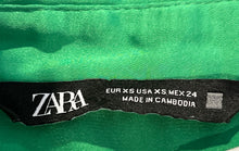 Load image into Gallery viewer, Zara Womens Green Satin Long Sleeve Collared Casual Button-Up Shirt Size XS