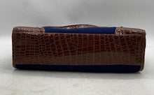 Load image into Gallery viewer, Samantha Brown Womens Navy And Brown Croc Embossed Carry-Ons Dowel Handbag