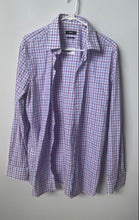 Load image into Gallery viewer, Hugo Boss Mens Purple White Plaid Cotton Long Sleeve Dress Shirt Size 16.5