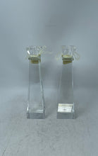 Load image into Gallery viewer, Set Of 2 Pcs Vidali Collection Clear Crystal Taper Candle Holders W/ Ribbon Tags