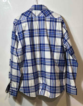 Load image into Gallery viewer, Express Mens Blue White Plaid Long Sleeve Collared Button Front Dress Shirt XL