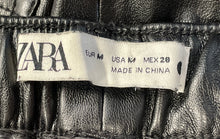 Load image into Gallery viewer, Zara Womens Black Faux Leather Elastic Waist Drawstring Ankle Pants Size Medium