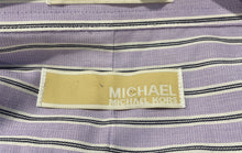 Load image into Gallery viewer, Michael Kors Mens Purple Striped Regular Fit Collared Dress Shirt Sz 17.5 34/35