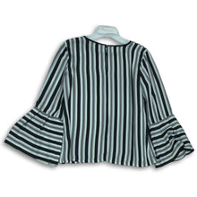 Load image into Gallery viewer, Loft Womens Black White Striped Round Neck Bell Sleeve Blouse Top Size Small