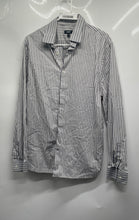 Load image into Gallery viewer, Express 1MX Mens Gray White Slim Fit Long Sleeve Button-Up Shirt Size Large