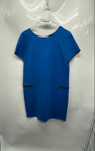 Load image into Gallery viewer, Ann Taylor Womens Blue Ponte Knit Short Sleeve Zipper Pocket Shift Dress Size M