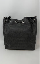 Load image into Gallery viewer, Michael Kors Womens Black Monogram Logo Print Bucket & Drawstring Handbag