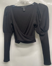 Load image into Gallery viewer, Forever 21 Womens Black Ribbed Long Sleeve Cropped Blouse Top Size Small
