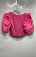 Load image into Gallery viewer, Zara Womens Pink Short Puff Sleeve Square Neck Cropped Blouse Top Size L