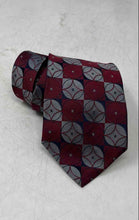 Load image into Gallery viewer, Murano Mens Red Gray Gridded Geometric Print Silk Adjustable Pointed Tie