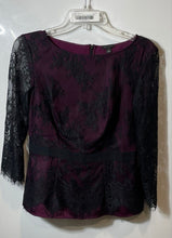 Load image into Gallery viewer, Ann Taylor Womens Burgundy Black Lace Overlay Long Sleeve Blouse Top Size 0