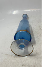 Load image into Gallery viewer, Blue Gold Trim Floral Glass Hand-Painted Decorative Pedestal Bud Flower Vase