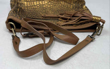 Load image into Gallery viewer, Franklin Womens Gold Brown Croc Embossed Faux Leather Tassel Crossbody Purse