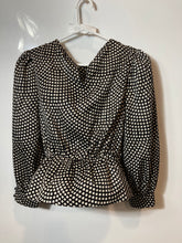 Load image into Gallery viewer, Express Womens White Black Geometric Puff Sleeve Twist Peplum Blouse Top Size XS