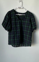 Load image into Gallery viewer, Loft Womens Green Blue Plaid Short Sleeve V-Neck Pullover Blouse Top Size M