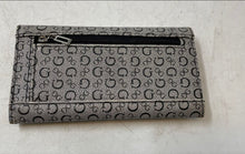 Load image into Gallery viewer, Guess Womens Gray Black Monogram Print Horizontal Flap Fold Over Trifold Wallet