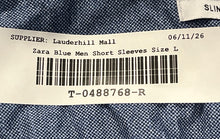 Load image into Gallery viewer, Zara Mens Blue Short Sleeve Collared Slim-Fit Button-Up Shirt Size Large