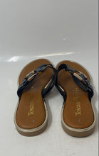 Load image into Gallery viewer, Toscanella Womens Gold-Tone Black Leather Open Toe Slip-On Thong Sandals Size 8