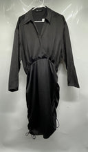Load image into Gallery viewer, Zara Womens Black Long Sleeve Collared Side Ruched Shirt Dress Size XXL