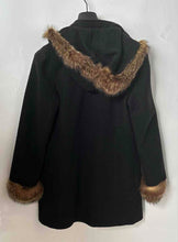 Load image into Gallery viewer, Hilary Radley Womens Black Wood Faux Fur Trim Hooded Snap Winter Coat Size 12