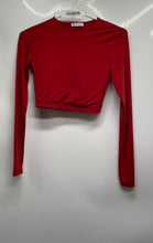 Load image into Gallery viewer, Zara Womens Red Long Sleeve Round Neck Cropped Blouse Top Size Small