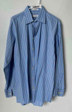 Load image into Gallery viewer, Calvin Klein Mens Blue Striped Long Sleeve Dress Shirt Size 16 1/2 34/35