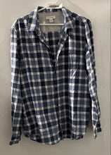 Load image into Gallery viewer, Calvin Klein Mens Blue White Plaid Cotton Long Sleeve Button-Up Shirt Size L