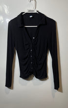Load image into Gallery viewer, Old Navy Womens Black Long Sleeve Stretch Collared Cropped Button-Up Shirt Sz S