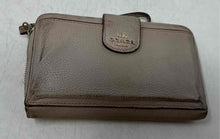 Load image into Gallery viewer, Coach Womens Gray Pebbled Leather Logo Credit Card Slot Zip-Around Wallet