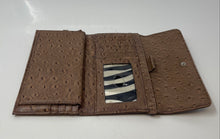 Load image into Gallery viewer, Guess Womens Beige Leather Ostrich Print Credit Card Holder Trifold Wallet