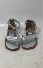 Load image into Gallery viewer, Franco Sarto Womens Silver Leather Block Heel Ankle Strap Sandals Size 6.5