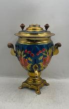 Load image into Gallery viewer, Multicolor Floral And Gold Metal Tray & Teapot Set Collectible Not Tested