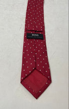 Load image into Gallery viewer, Hugo Boss Mens Red White Polka Dot Silk Keeper Loop Adjustable Pointed Tie