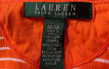 Load image into Gallery viewer, Lauren Ralph Lauren Womens Orange Striped Cotton Ruffle V-Neck Blouse Top Size M