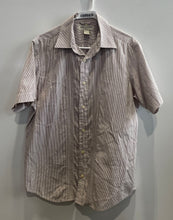 Load image into Gallery viewer, Banana Republic Mens Brown White Striped Short Sleeve Dress Shirt Size Medium