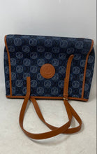 Load image into Gallery viewer, Rosetti Womens Blue Brown Monogram Print Inner Pockets Shoulder Tote Bag